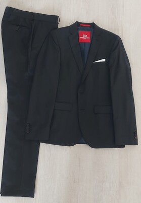 Finshley & Harding Herren Anzug Slim Fit, Schwarz Sakko Gr. 46, Hose Gr. 48