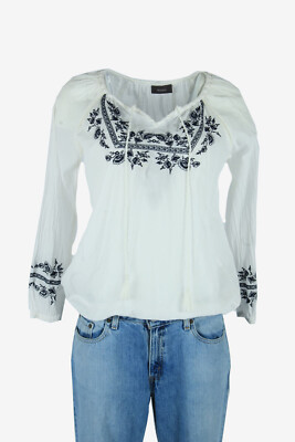 Vintage Hippie Gypsy Floral Blouse Indian Top Kaftan 90s White Size L - LB382