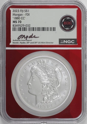 "1880-CC" Morgan Dollar 2023 Fiji 1 oz Silver NGC MS70, Ryder Label [BN032]