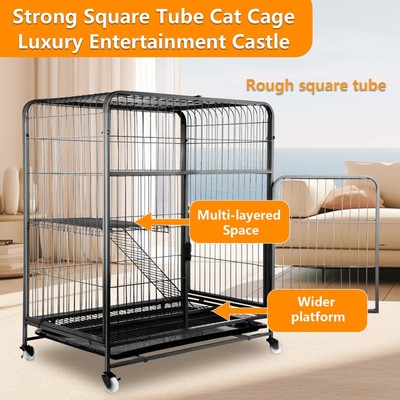2 Tier Cat Cage Indoor Cat Enclosures Kitten Cage for 1-2 Ferret/ Chinchilla