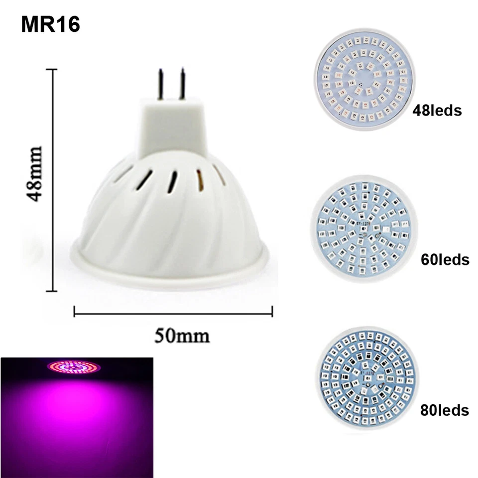 E27/GU10/MR16 48/60/80 LED Grow Lights Full Spectrum Plant Bulb Hydroponic Lamp - Image 3 of 4