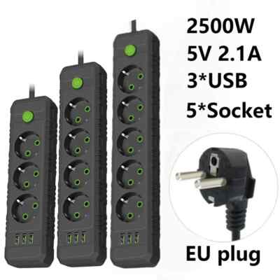 EU Plug Power Strip 3/4/5AC Outlet Multiple Sockets 2m Extension Cord Electrical
