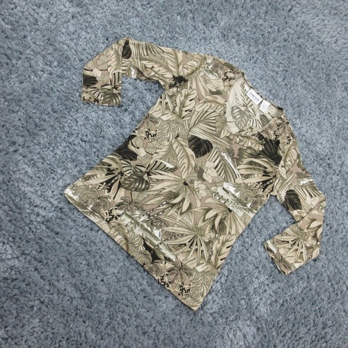 Chicos Travelers Shirt Womens 0 Beige Floral Foliage V-Neck Long Sleeve - Picture 2 of 14