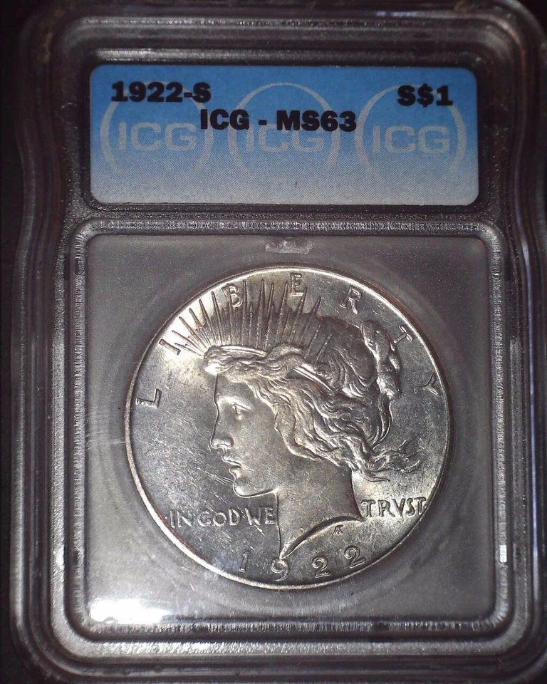 1922-S Peace Silver Dollar, ICG MS 63. Original Patina  and Issue Free !! - Image 3 of 3