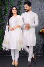 Pure Slub Cotton Kurti Kurta With Pant Set, Party Wear Couple Combo Set  SP-BJ
