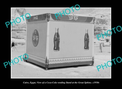 OLD LARGE HISTORIC PHOTO CAIRO EGYPT, THE SPHINX COCA COLA VENDING MACHINE 1950