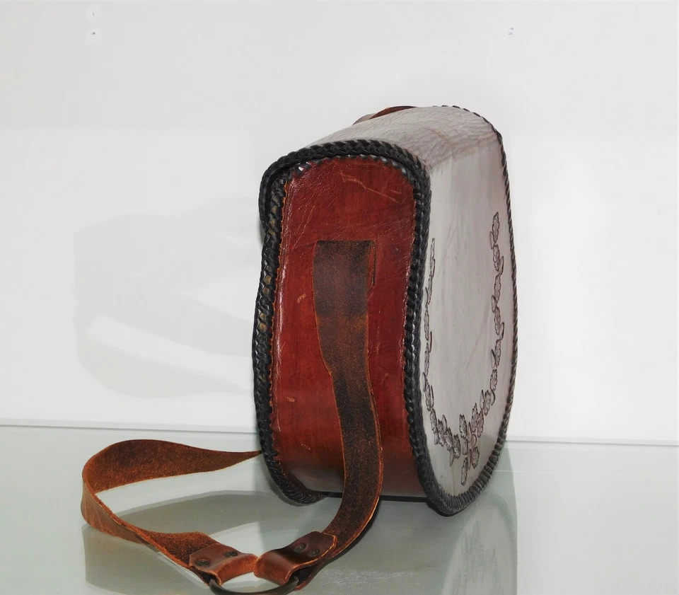 Vintage Brown Hand Tooled Leather Shoulder Bag Brass Studs Hippie Boho 60s 70s - Image 4 of 4