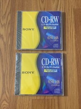 LOT OF 2 NEW, SEALED: SONY CD RW 650 MB REWRITABLE DISC MULTI SPEED