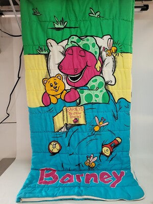 Vintage Barney The Dinosaur Sleeping Bag 1992 90s Child Size 56x28