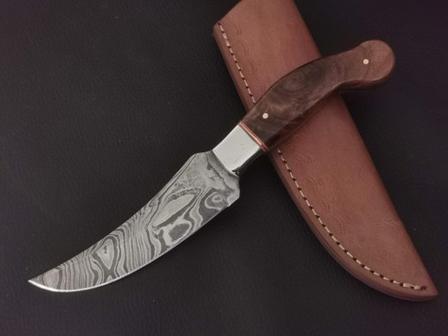 9" CUSTOM HAND MADE DAMASCUS STEEL SKINNER KNIFE ROSEWOOD HANDLE W/SHEATH 4976 - Picture 6 of 7