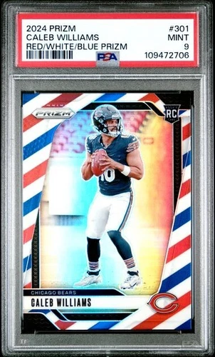 2024 Panini Prizm - Rookies Caleb Williams #301 Red White & Blue Prizm PSA  9