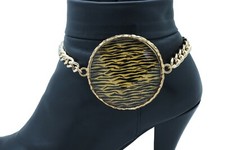Women Gold Metal Chain Boot Bracelet Shoe Zebra Charm Jewelry Animal Print Coin