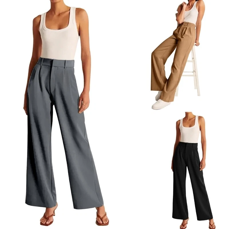 Trendy High Rise Trousers Wide Leg Pants Solid Color Versatile Long Pants  Women