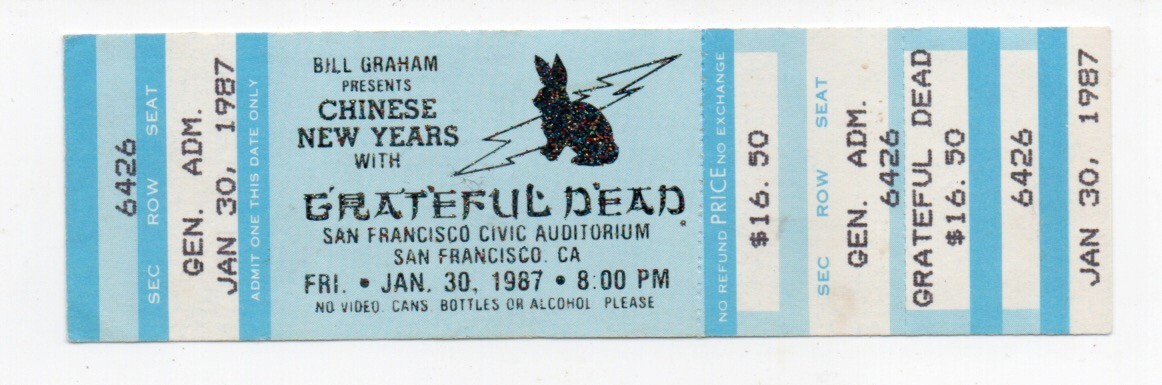 1987 Grateful Dead Concert Ticket San Francisco Civil Auditorium Vintage Collectible