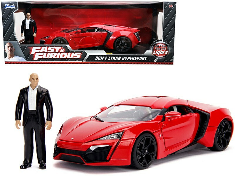 1/18 Jada Fast & Furious Lykan Hypersport & Light & Dom Figure Diecast Red 31140