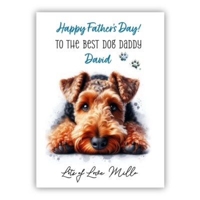 Personalisierte Vatertag Welsh Terrier Hund Karte. Vatertagskarte vom Hund.