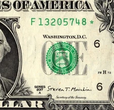 2017 F Star Note FANCY SERIAL NUMBER ONE DOLLAR Bill Regular Run