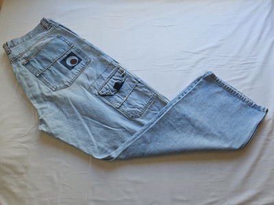 Vintage Bugle Boy 77 Men's Carpenter Jeans Size 38X32 SBG Stoned Wash Blue 