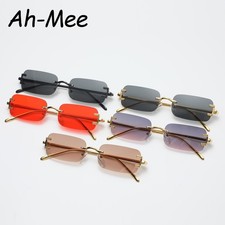 Rimless Rectangle Sunglasses Women Men Small Square Frameless Glasses Eyewear