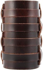 Mens Leather Wide Triple Strap Cuff Wrap Gauntlet Wristband Buckle Fastening New