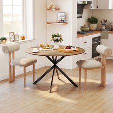Dining Table for 4, 120 cm Round Kitchen Table with Steel Legs, Oak
