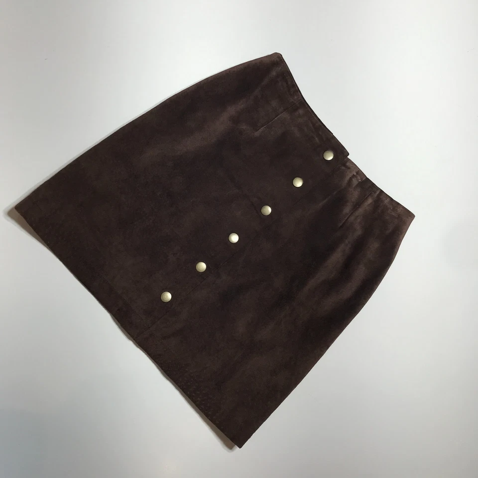 Esprit De Corp. Pencil Skirt Juniors 1/2 Genuine Leather Suede Brown Snap Front - Image 2 of 4