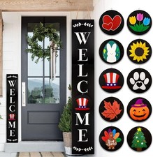 Welcome Sign for Front Porch Standing, Interchangeable Wooden with Black