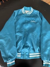 Vintage Teal Nylon Button Bowling Jacket, Size Large, Made In USA