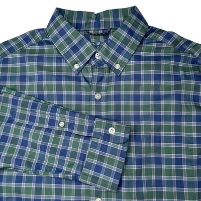 Vineyard Vines On The Go Performance Brrr Blue/Green Plaid Long Sleeve Shirt M