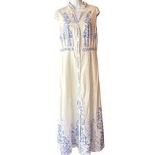 Shein Maxi Dress Blue White Floral Sleeveless Button Front Sz Medium Resortwear