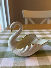 Vintage Lenox Porcelain Swan Dish 24k Gold Tr...