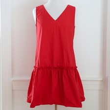 Compania Fantastica Spain Red Poplin Drop Waist Mini Shift Dress Size Medium