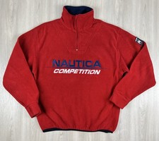 Vintage Nautica Competition Fleece Red Mens Small 1/4 Zip Jacket Made In USA 90s