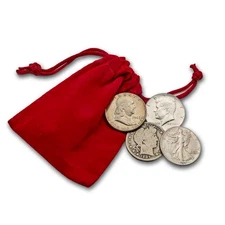 4-Coin 90% Silver Half-Dollar Set in Red Velvet Pouch