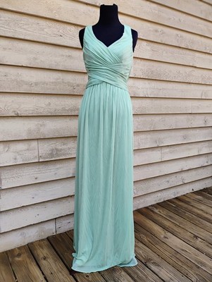 David's Bridal Chiffon W10974 Meadow Sz2 Bridesmaid Dress Green Sage Great Cond
