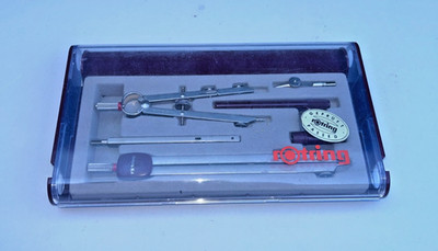 Vintage rOtring Kompass Teiler Set technische Zeichnung Mathematik im Etui 1980