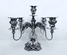 1898 BARBOUR SILVER NOUVEAU IRIS QUADRUPLE RAISED EMBOSSED 5 LIGHTS CANDELABRA