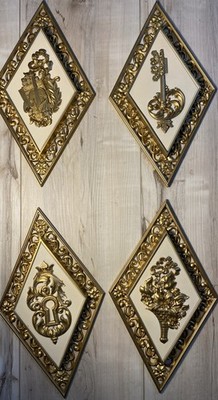 4 Vtg Dart Wall Hanging Diamond Shape Gold Hollywood Regency Decor MCM 4271 Lock