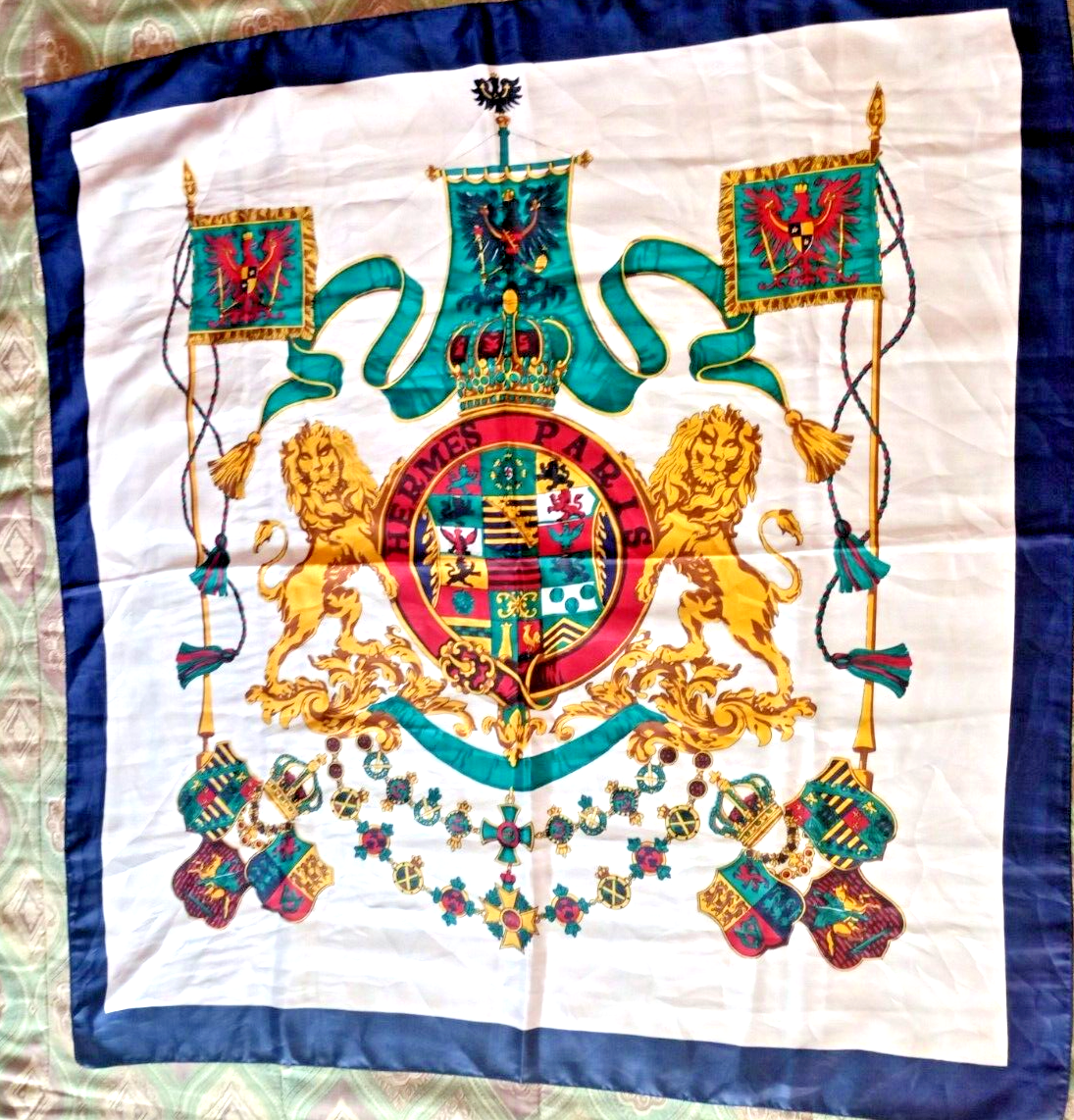 Authentic Hermes Paris Women's Vintage Scarf 90 LION CREST Silk