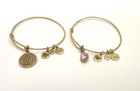 Alex & Ani Gold Tone Pink Rhinestone & D Initial Bangle Bracelets 20g — photo 1