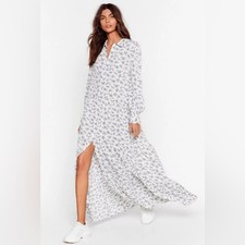 Nasty Gal Getting to Grow You Floral Loose Fit Maxi Shirt Dress Size 4 Cottage