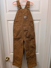 Carhartt Kids Bib Overalls OX8603-B Boys Size 7 Brown Duck Canvas EUC