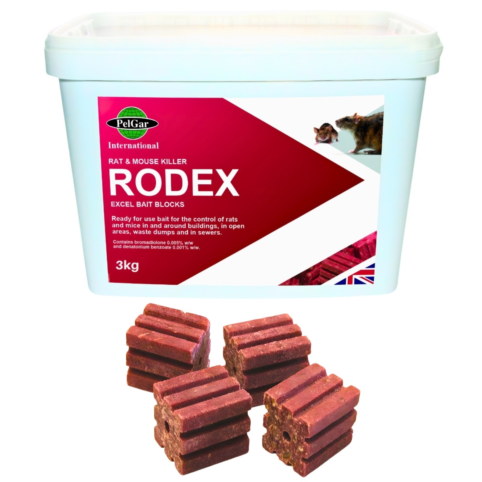 PelGar Rodex Excel Block Bait 3kg Rat & Mouse Killer Poison Vermin Pest Rodents