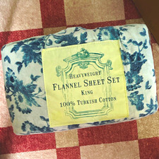 King Heavyweight Flannel Sheet Set 100 Turkish Cotton Blue White Floral