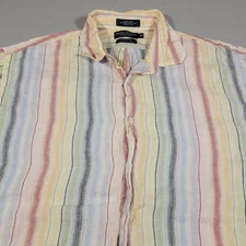 Daniel Cremieux Mens Italian Linen Shirt Striped Button Down Tailored Fit XL