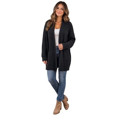 Halogen 1X black furry tunic length open cardigan sweater winter warm teacher