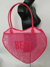Chateau International Pink "BEST" Heart Mesh Shoulder Beach Bag NWT Free Ship
