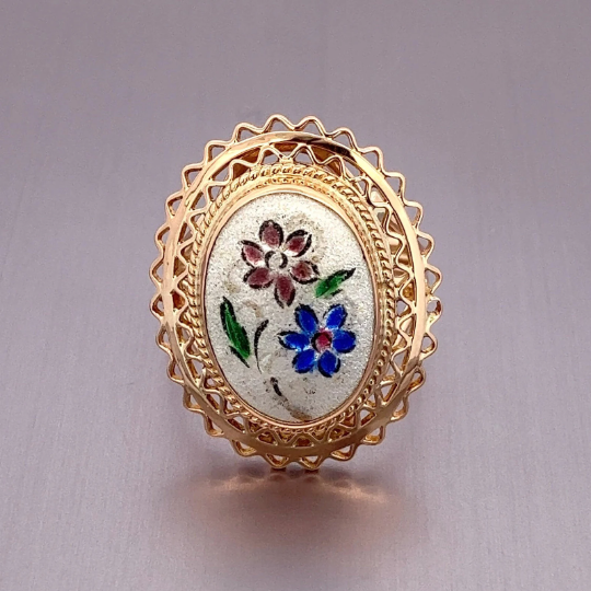 Retro Gold Enamel Flower Ring