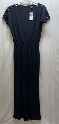 NWT Women's Lauren Ralph Lauren Navy Blue Jumpsuit Elastic