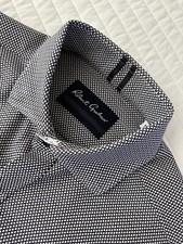 Robert Graham LS Black Silver Polka Dot Dress Shirt Size Medium Slim Fit